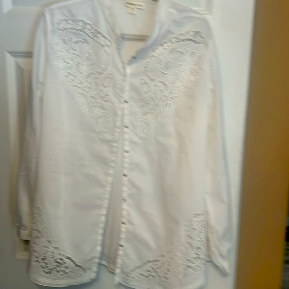 White embroidered bathing suit cover with long sleeves